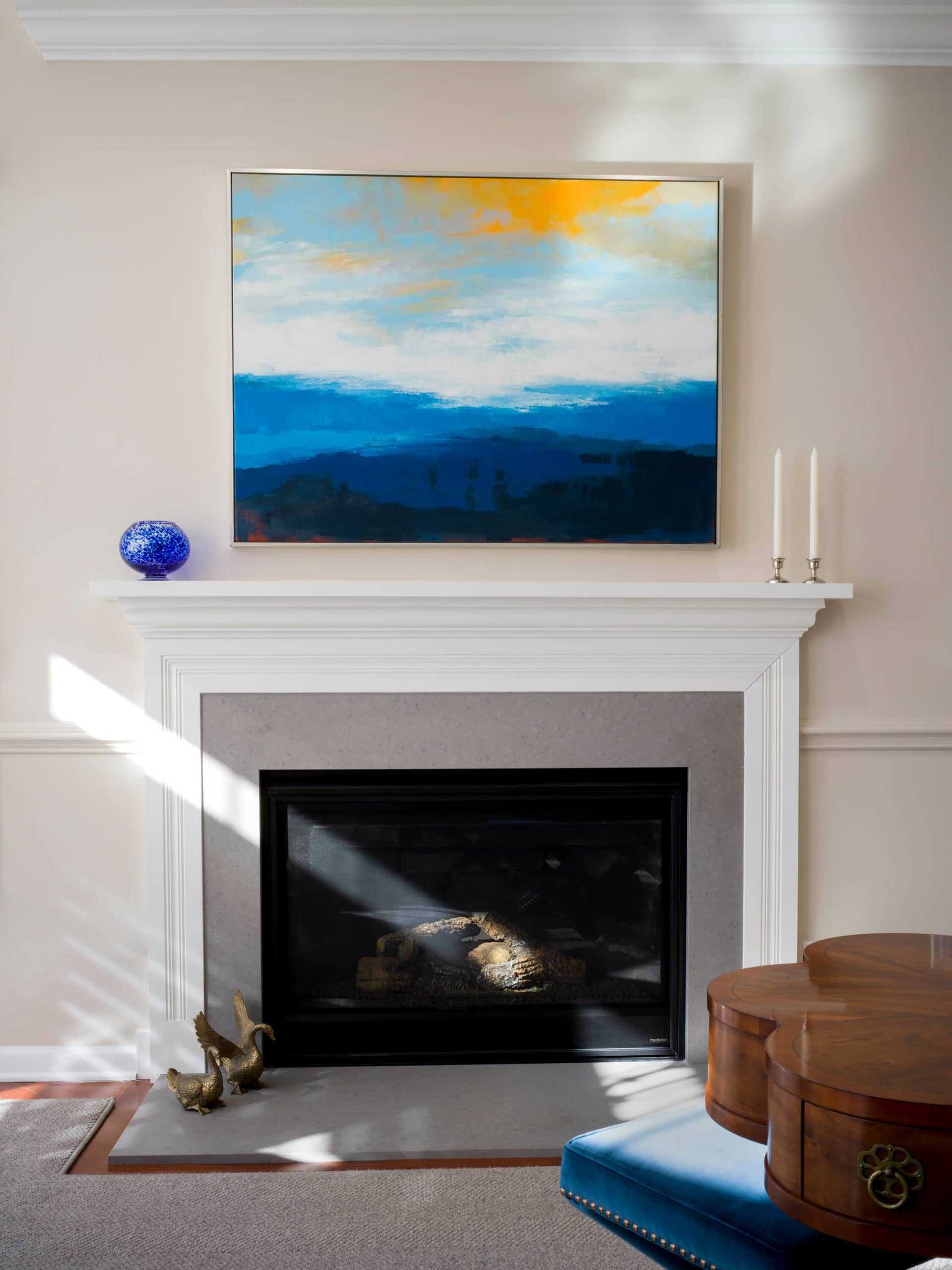 grey granite living room fireplace surround