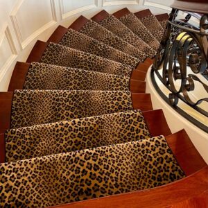 Beautiful wool animal print carpet on curved princess staircase.png