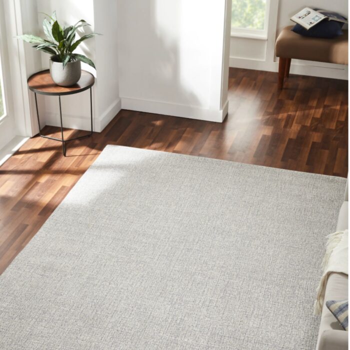 Rayland Rug in Rain color quick ship with hand binding