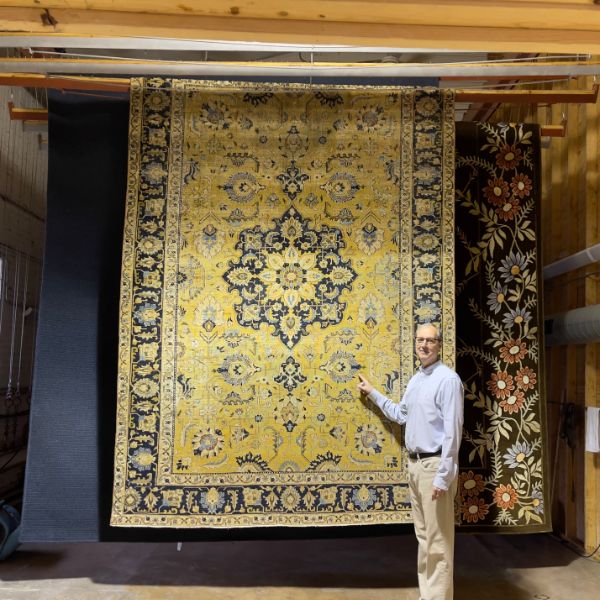 Kashian Bros Rug Cleaning oriental rug by hand in Evanston warehouse 1